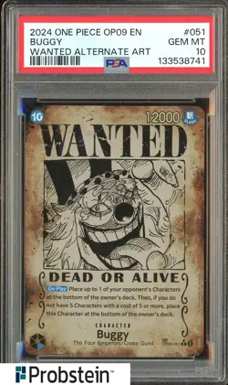 2024 One Piece OP09 EN Wanted Alternate Art #051 Buggy PSA 10 GEM MINT - Image 1