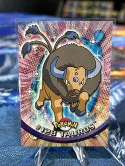 #128 Tauros Topps Good Condition Blue Logo Non Holo TV Animation Card Pokemon - Image 1