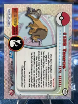 #128 Tauros Topps Good Condition Blue Logo Non Holo TV Animation Card Pokemon - Image 2