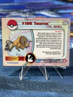 #128 Tauros Topps Good Condition Blue Logo Non Holo TV Animation Card Pokemon - Image 3