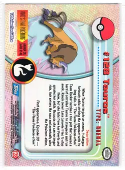2000 Topps Pokemon TV Animation Edition Series 3 Non Holo #128 Tauros - Image 2