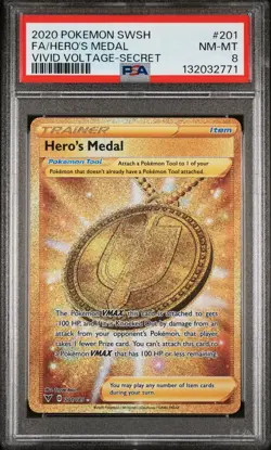 2020 POKEMON SWORD & SHIELD VIVID VOLTAGE SECRET FULL ART/HERO'S MEDAL PSA 8 - Image 1