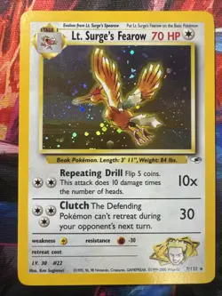 Pokemon TCG Gym Heroes Lt. Surge's Fearow 1st Edition Holo Rare Card 007/132 - Image 1