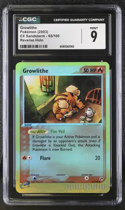 CGC 9 MINT Growlithe 2003 EX Sandstorm 65/100 Reverse Holo Pokemon Card - Image 1