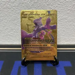 Mewtwo & Mew GX Tag Team 270 HP Gold Foil Fan Art Display Card 71/236 - Image 1