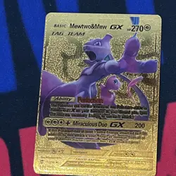 Mewtwo & Mew GX Tag Team 270 HP Gold Foil Fan Art Display Card 71/236 - Image 4
