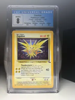 Zapdos Pokemon 1999 Fossil- Unlimited 15/62 Holo Corrected CGC 8 Trading Card - Image 1