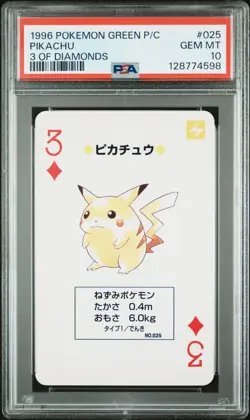Pokemon Green Pikachu 3 of Diamonds Playing Poker Card 1996 PSA 10 GEM MINT - Image 1
