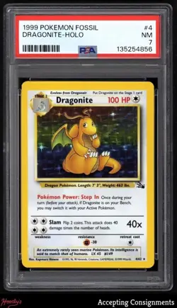 1999 Pokemon Fossil Unlimited #4 Dragonite HOLO PSA 7 NM - Image 1