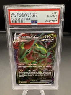 2021 Pokemon 111/203 SWSH FA/Rayquaza Vmax Evolving Skies PSA 10 - Image 1