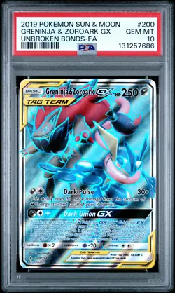 2019 POKEMON SUN & MOON UNBROKEN BONDS FULL ART/GRENINJA & ZOROARK GX PSA 10 - Image 1