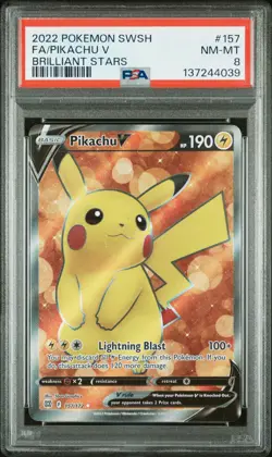 137244039 Pikachu V 2022 Pokemon Sword & Shield Brilliant Stars #157 PSA 8 - Image 1