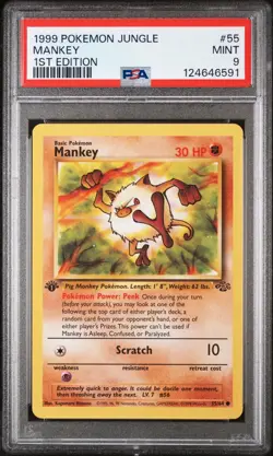 1999 Pokemon Jungle Mankey #55/64 1st Edition PSA 9 MINT WOTC Vintage TCG - Image 1