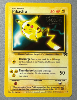 1999 Pokemon Pikachu #4 Black Star Promo WB First Movie Stamp WOTC LP Condition - Image 1