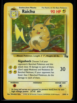 1999 Pokemon Fossil Holo #14 Raichu - Image 1
