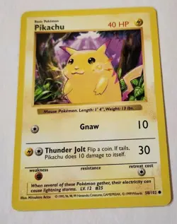 Pokemon Card Pikachu 58/102 Base Set Shadowless Yellow Cheeks LP - Image 1