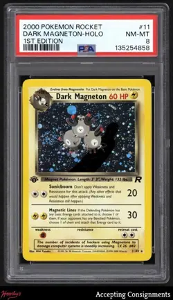 2000 Pokemon Team Rocket 1st Edition #11 Dark Magneton HOLO PSA 8 NM-MT - Image 1