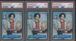 Lot (3) One Piece Japanese Portgas D. Ace P-074 Saikyo Jump May Promo PSA 8/9/10 - Image 1