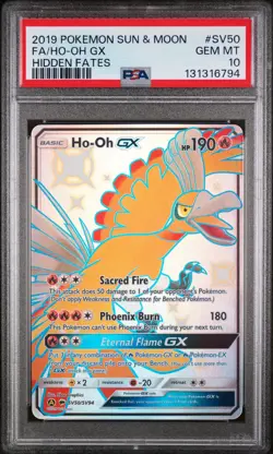 2019 POKEMON SUN & MOON HIDDEN FATES #SV50 FULL ART/HO-OH GX PSA 10 - Image 1