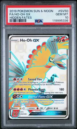 2019 POKEMON SUN & MOON HIDDEN FATES #SV50 FULL ART/HO-OH GX PSA 10 - Image 1