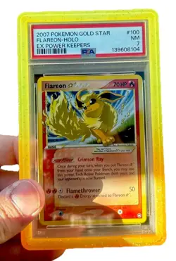 2007 POKEMON EX POWER KEEPERS GOLD STAR #100 FLAREON-HOLO PSA 7 - Image 1