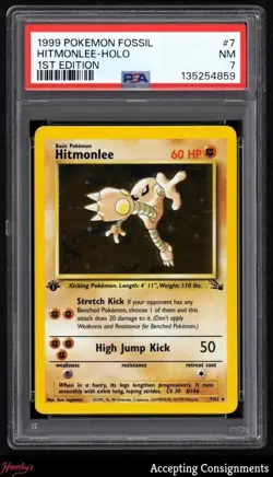 1999 Pokemon Fossil 1st Edition #7 Hitmonlee HOLO PSA 7 NM - Image 1