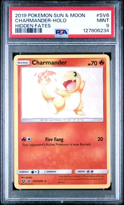 2019 POKEMON SUN & MOON HIDDEN FATES #SV6 CHARMANDER-HOLO PSA 9 - Image 1