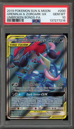 Pokemon Greninja & Zoroark GX Unbroken Bonds Full Art #200 PSA 10 Gem Mint - Image 1