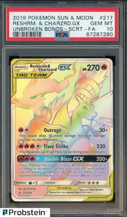 2019 Pokemon Unbroken Bonds #217 Reshiram & Charizard GX EN PSA 10 - Image 1