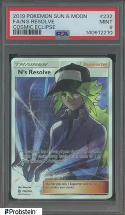 2019 Pokemon Sun & Moon Cosmic Eclipse #232 FA N's Resolve PSA 9 MINT - Image 1