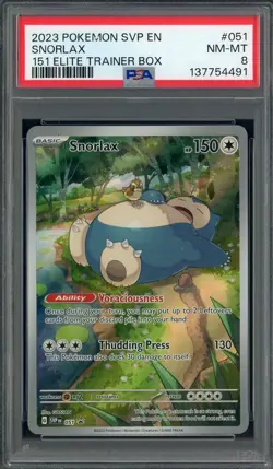2023 Pokemon SVP EN 151 Elite Trainer Box #051 Snorlax PSA 8 NM-MT - Image 1