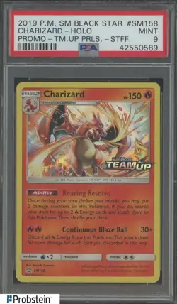 2019 Pokemon SM BSP Team Up Pre-Release Staff #SM158 Charizard Holo PSA 9 MINT - Image 1