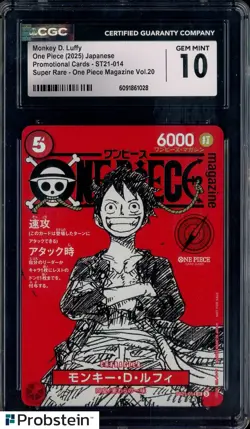 2025 One Piece Japanese ST21 Promo Magazine Vol.20 #014 Monkey D. Luffy CGC 10 - Image 1