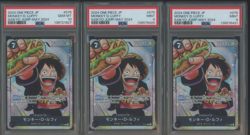 Lot (3) Luffy Saiko Jump May Issue One Piece Gakuen P-075 Promo PSA 10/9/9 - Image 1