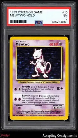 1999 Pokemon Base Unlimited #10 Mewtwo HOLO PSA 7 NM - Image 1