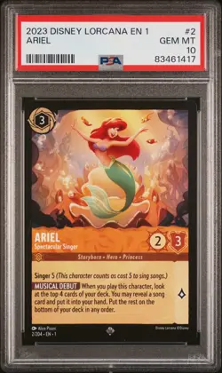 2023 DISNEY LORCANA EN 1-THE FIRST CHAPTER #2 ARIEL - SPECTACULAR SINGER PSA 10 - Image 1