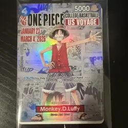 One Piece Monkey D. Luffy US Voyage College Basketball Promo Card Gonzaga - Image 1