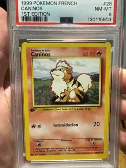 PSA 8 NM-MT Caninos 1ST EDITION FRENCH Pokemon Base Set 1999 28 - Image 1