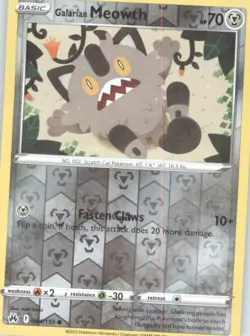 Galarian Meowth Reverse Holo Pokemon tcg Crown Zenith #084/159 - Image 1