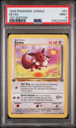 POKEMON CARD 1999 PSA 9 MINT JUNGLE SET 1ST EDITION #51 Eevee - Image 1