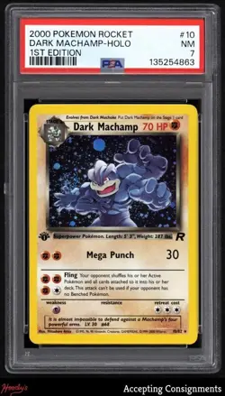 2000 Pokemon Team Rocket 1st Edition #10 Dark Machamp HOLO PSA 7 NM - Image 1