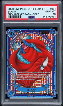 2026 One Piece Buggy 3rd Anniversary-Gold Parallel OP09-051 SP PSA 10 GEM MINT - Image 1