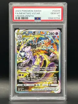 PSA Gem Mint 10-Mewtwo VSTAR GG44/GG70 Alt Art Holo 2023 Crown Zenith - Image 1