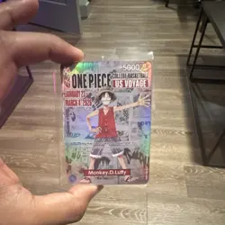 Bandai Namco One Piece CCG Monkey D. Luffy US Voyage Promo Holo Card 5000 Power - Image 1