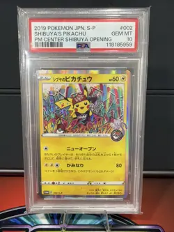 PSA 10 Shibuya's Pikachu 002/S-P Pokemon Center Promo Pokemon Card Japanese - Image 1