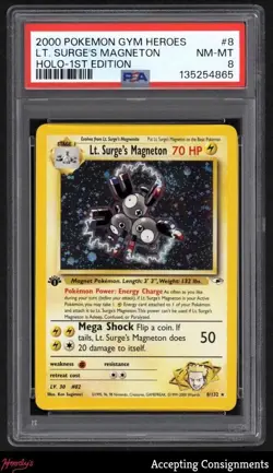 2000 Pokemon Gym Heroes 1st Edition #8 Lt. Surge's Magneton HOLO PSA 8 NM-MT - Image 1