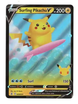 Surfing Pikachu V 008/025 Pokemon Celebrations Holo Ultra Rare Full Art TCG - Image 1