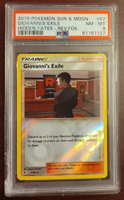 PSA 8 NM - MINT POKEMON Hidden Fates Giovanni's Exile Reverse Holo #57 *Cracks* - Image 1