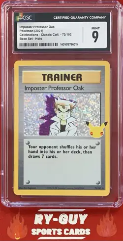 2021 POKEMON CELEBRATIONS BASE SET HOLO IMPOSTER PROFESSOR OAK #73 CGC 9 - Image 1
