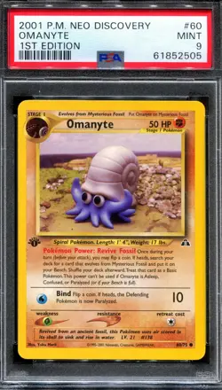 PSA 9 Pokemon 2001 1st Edition Neo Discovery Omanyte Common #60 - Image 1